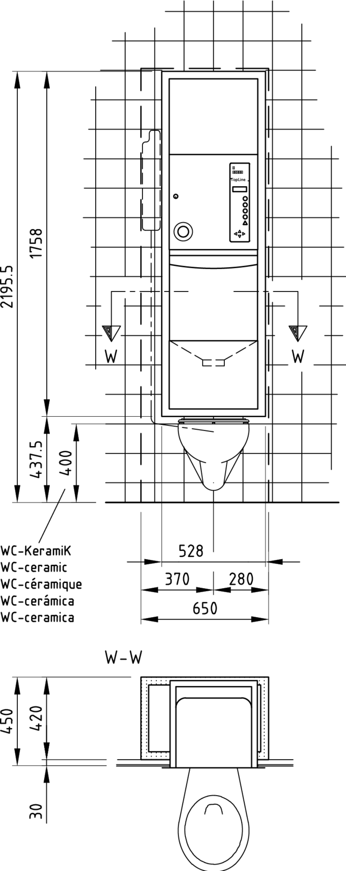 Plano de dimensiones TopLine 30 WC